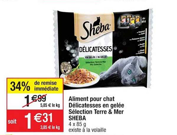 aliment pour chat délicatesses en gelée sélection terre & mer sheba 34% de remise immédiate
