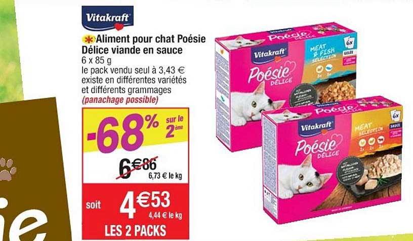Aliment Pour Chat Poésie Délice Viande En Sauce Vitakraft -68% Sur Le 2ème