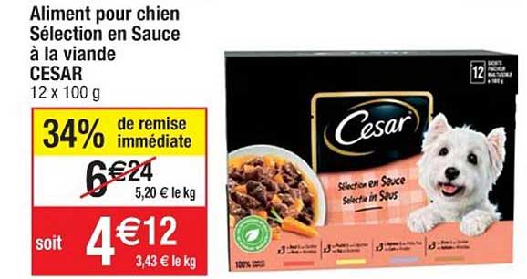 aliment pour chien sélection en sauce à la viande cesar 34% de remise immédiate
