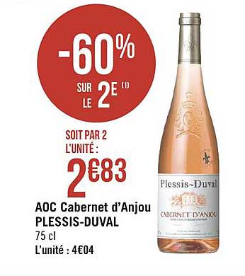aoc cabernet d'anjou plessis duval -60% sur le 2e