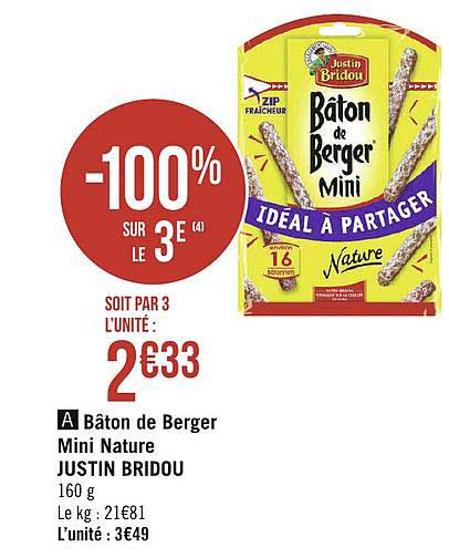 bâton de berger mini nature justin bridou -100% sur le 3e