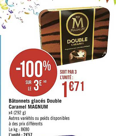 Bâtonnets Glacés Double Caramel Magnum -100% Sur Le 3e