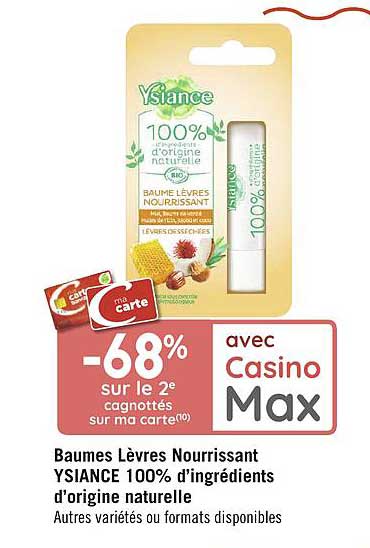 baumes lèvres nourrissant ysiance 100% d'ingrédients d'origine naturelle