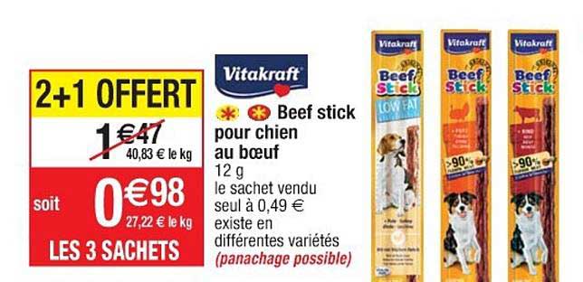 beef stick pour chien au bœuf vitakraft 2+1 offert