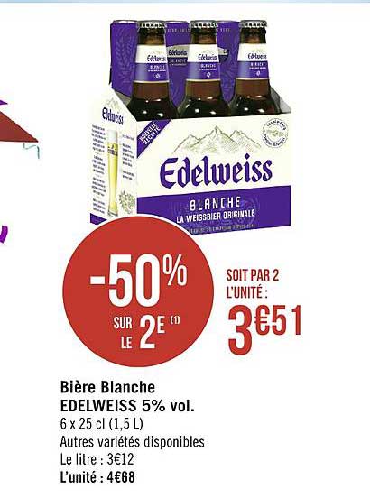 bière blanche edelweiss 5% vol. -50% sur le 2e