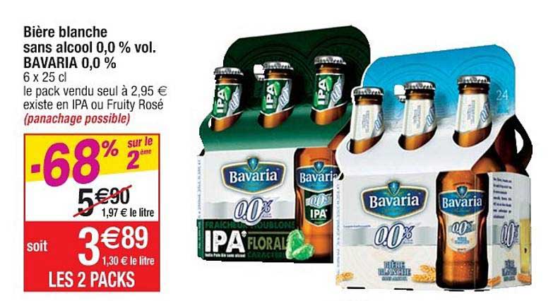 bière blanche sans alcool 0.0% vol. bavaria 0.0% -68% sur le 2ème