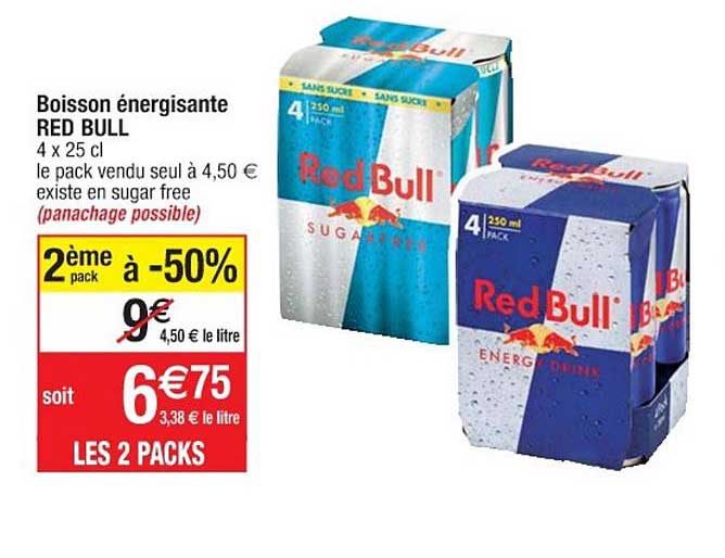 boisson énergisante red bull 2ème pack à -50%