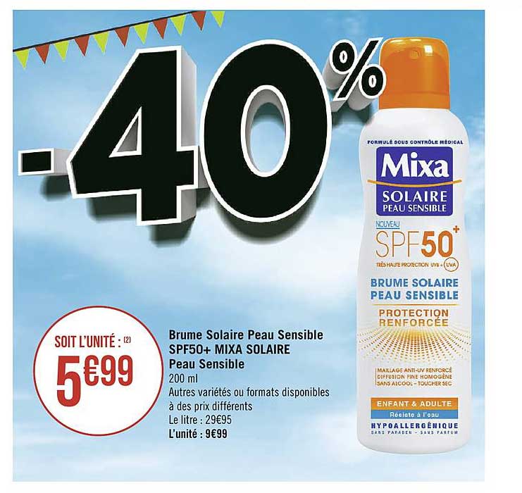 brume solaire peau sensible spf50+ mixa solaire