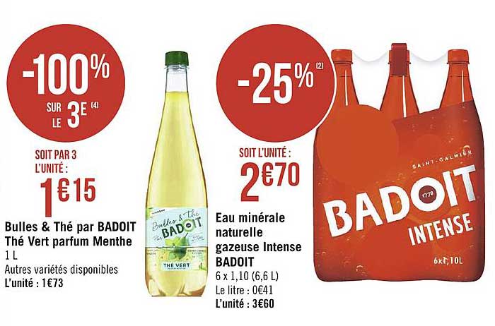 bulles & thé par badoit thé vert parfum menthe -100% sur le 3e