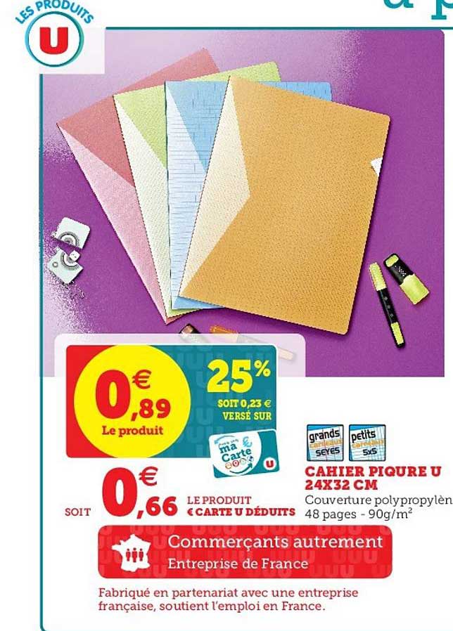cahier piqure u 24x32 cm