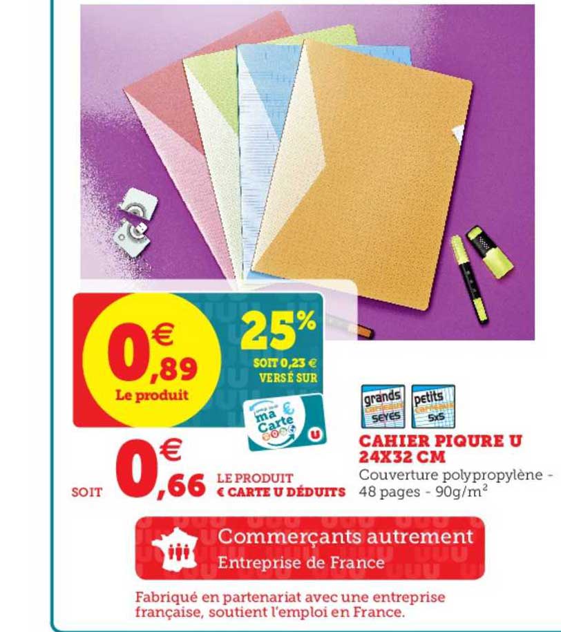 cahier piqure u 24x32 cm