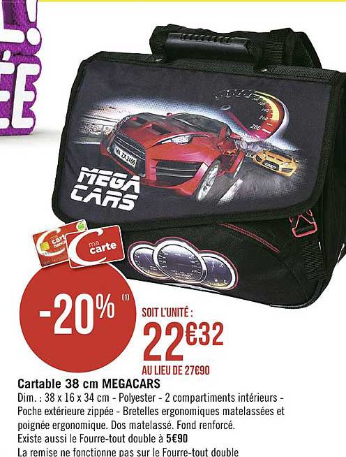 Cartable 38 Cm Megacars