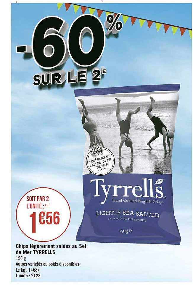 chips légèrement salées au sel de mer tyrrells -60% sur le 2e