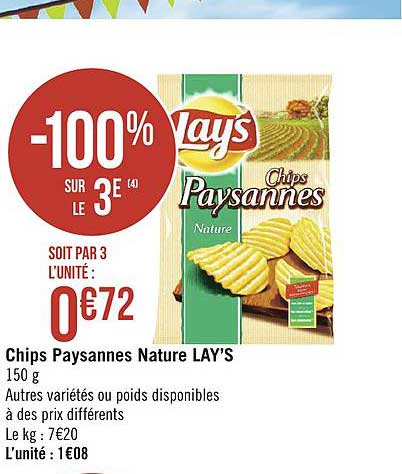Chips Paysannes Nature Lay's -100% Sur Le 3e