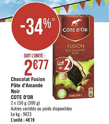 chocolat fusion pâte d'amande noir cote d'or