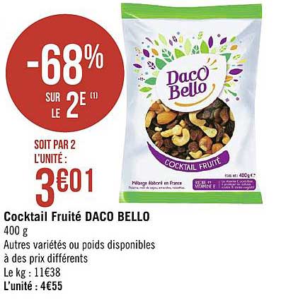 cocktail fruité daco bello -68% sur le 2e