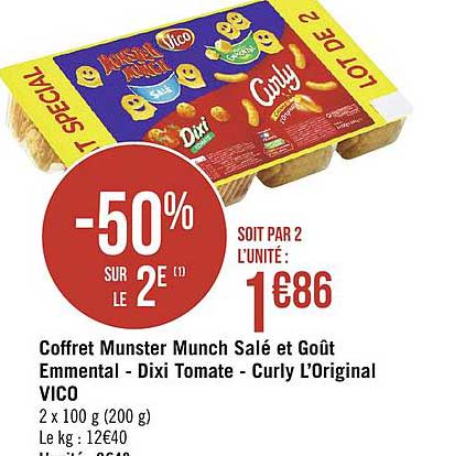 Coffret Munster Munch Salé Et Goût Emmental Dixi Tomate Curly L'original Vico -50% Sur Le 2e