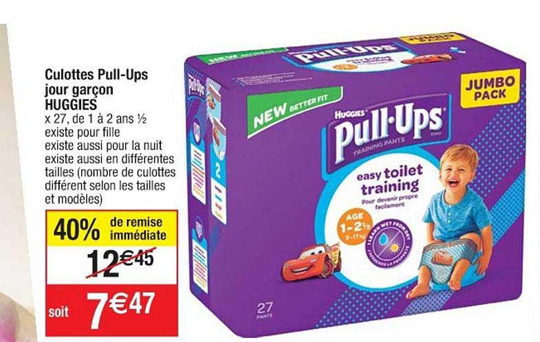 culottes pull ups jour garçon huggies 40% de remise immédiate