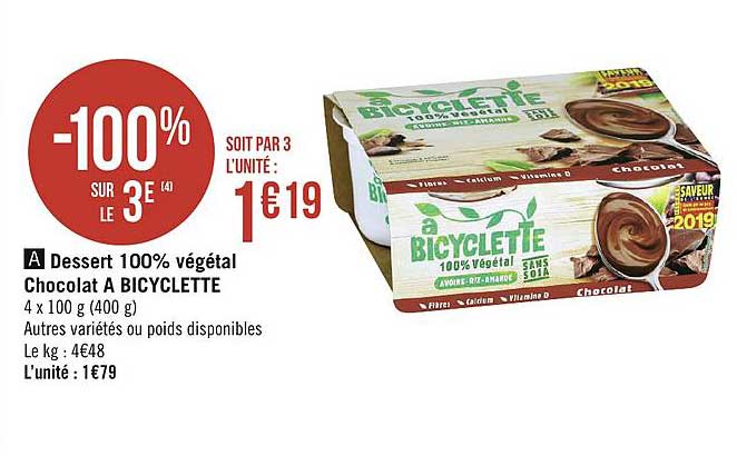 dessert 100% végétal chocolat à bicyclette -100% sur le 3e