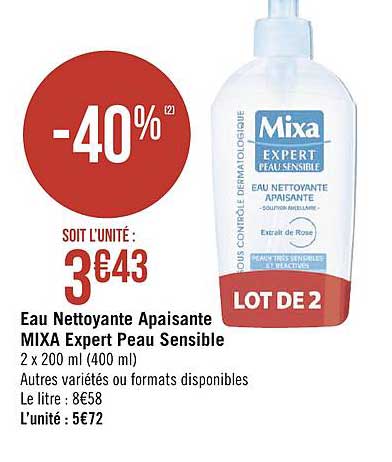 eau nettoyante apaisante mixa expert peau sensible