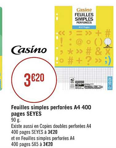 Feuilles Simples Perforées A4 400 Pages Seyes
