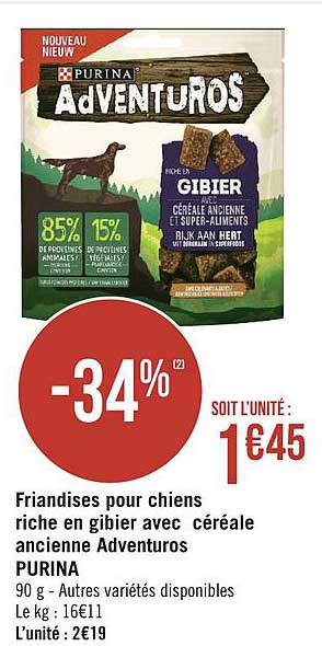 friandises pour chiens riche en gibier avec céréale ancienne adventuros purina