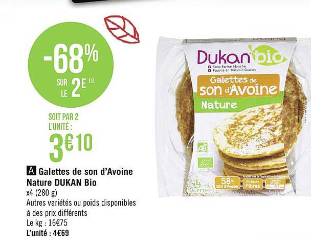 galettes de son d'avoine nature dukan bio -68% sur le 2e