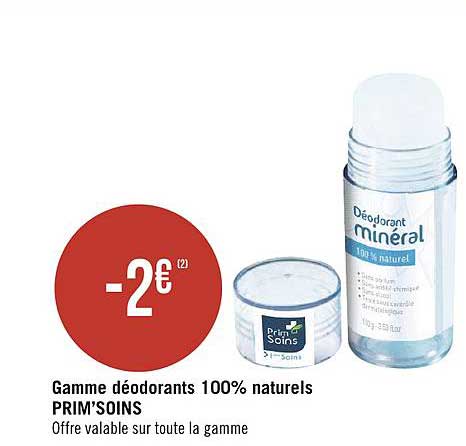 gamme déodorants 100% naturels prim'soins