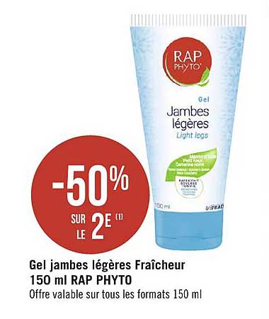 gel jambes légères fraîcheur 150 ml rap phyto -50% sur le 2e