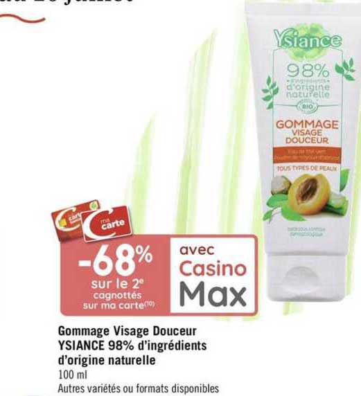 gommage visage douceur ysiance 98% d'ingrédients d'origine naturelle