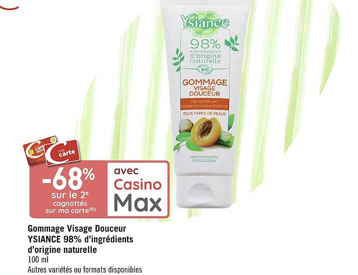 gommage visage douceur ysiance 98% d'ingrédients d'origine naturelle