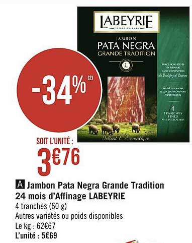 jambon pata negra grande tradition 24 mois d'affinage labeyrie