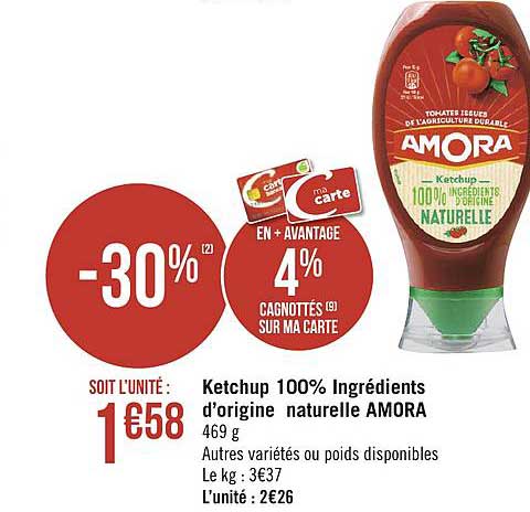 ketchup 100% ingrédients d'origine naturelle amora