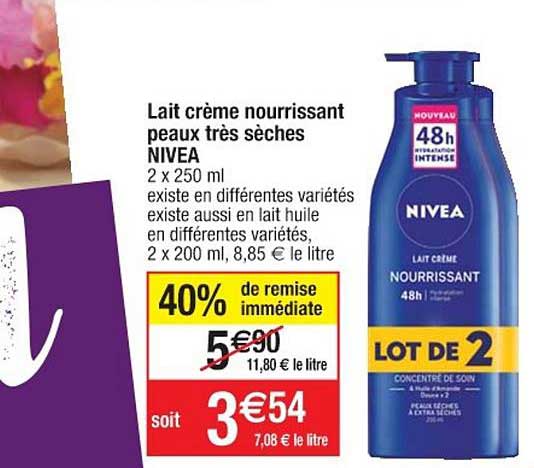 lait crème nourrissant peaux très sèches nivea 40% de remise immédiate