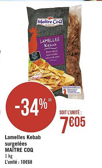 lamelles kebab surgelées maître coq