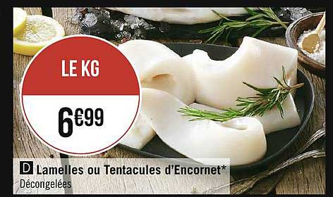 lamelles ou tentacules d'encornet