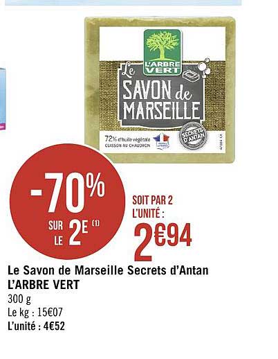Le Savon De Marseille Secrets D'antan L'arbre Vert -70% Sur Le 3e