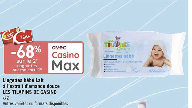 lingettes bébé lait à l'extrait d'amande douce les tilapins de casino