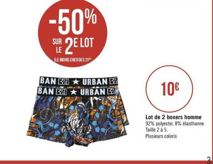 Lot De 2 Boxers Homme -50% Sur Le 2e Lot