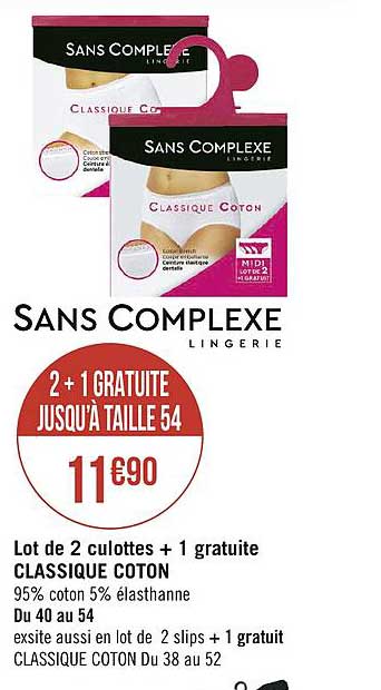 lot de 2 culottes + 1 gratuite classique coton sans complexe lingerie