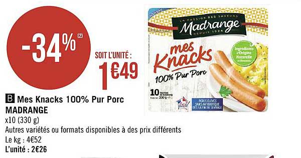 mes knacks 100% pur porc madrange