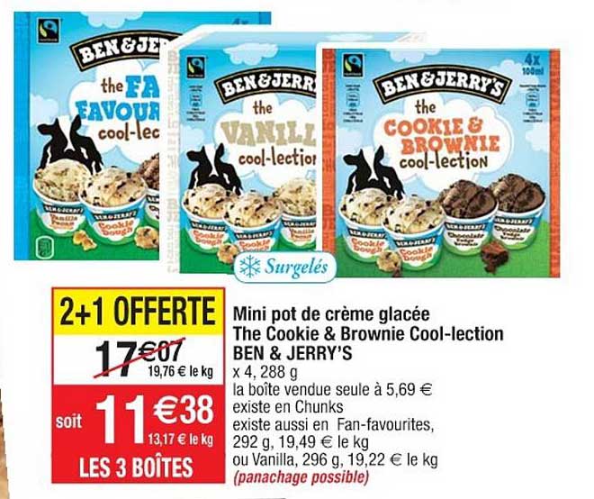 mini pot de crème glacée the cookie & brownie cool lection ben & jerry's 2+1 offerte