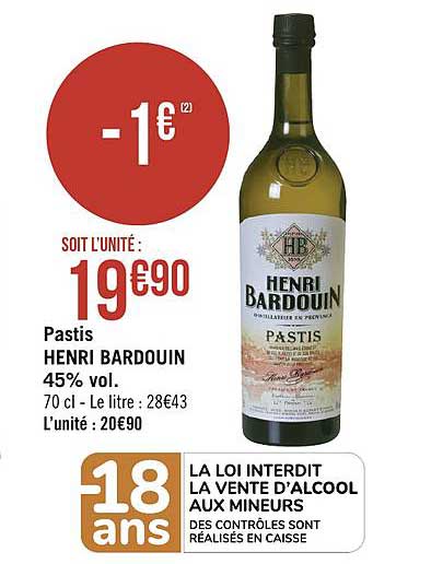 pastis henri bardouin 45% vol.