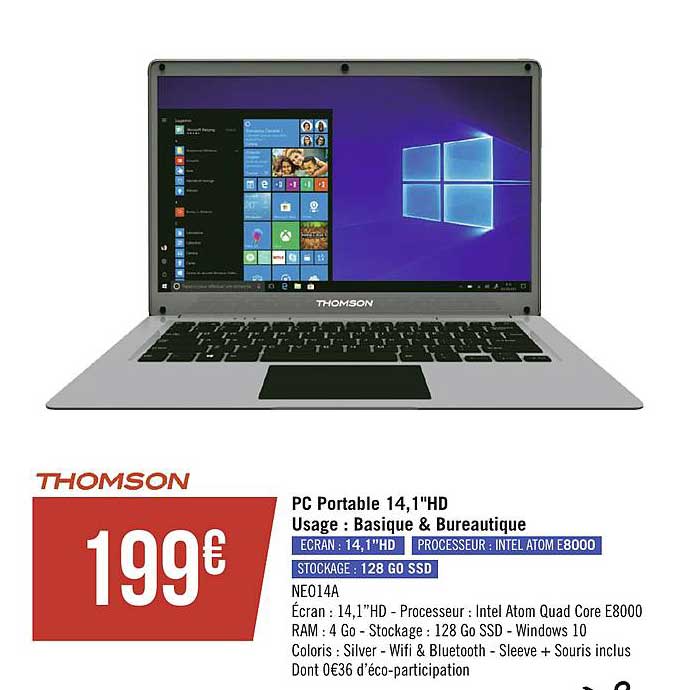 pc portable 14.1''hd usage basique&bureautique thomson