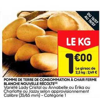 pomme de terre de consommation à chair ferme blanche nouvelle récolte