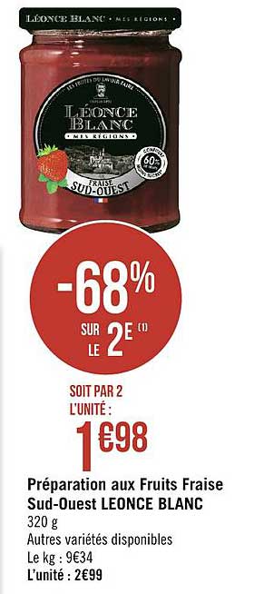 préparation aux fruits fraise sud ouest leonce blanc -68% sur le 2e