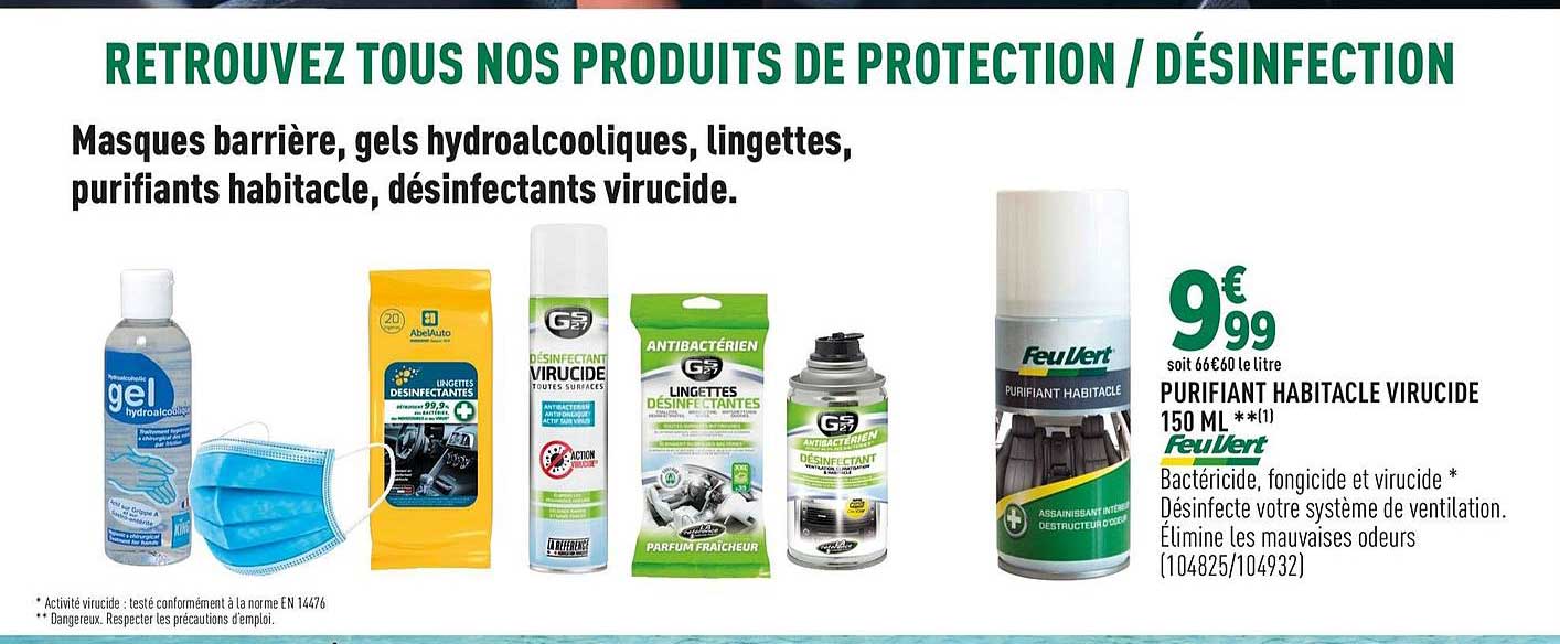 purifiant habitacle virucide 150 ml feu vert