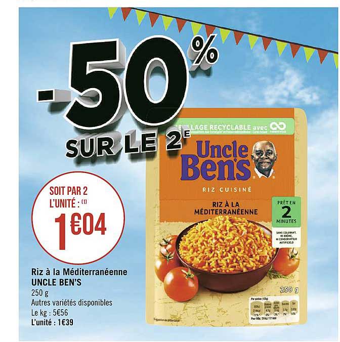 riz à la méditerranéenne uncle ben's -50% sur le 2e