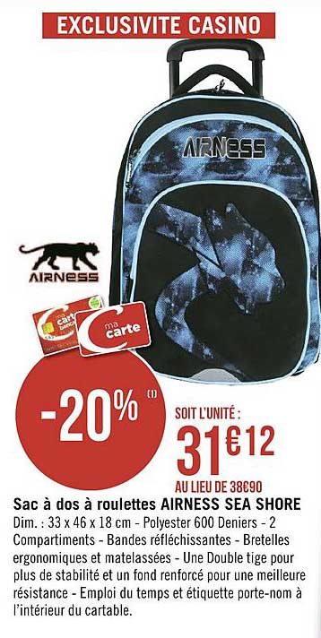 sac à dos à roulettes airness sea shore