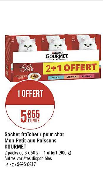 sachets fraîcheur pour chat mon petit aux poissons gourmet 2+1 offert